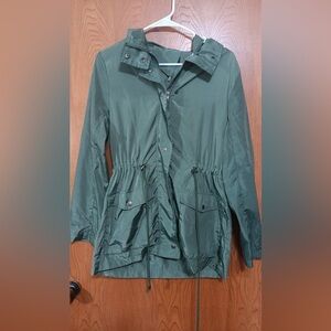 Forever 21 Windbreaker No Lining Medium with Hood Army Green